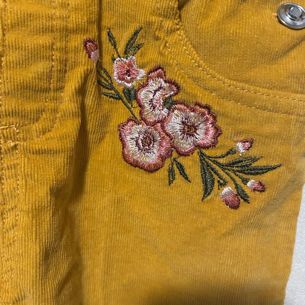 No Brand Girls | Boho Mustard Yellow Overalls with Floral Embroidery | Size 6 - Picture 2 of 6